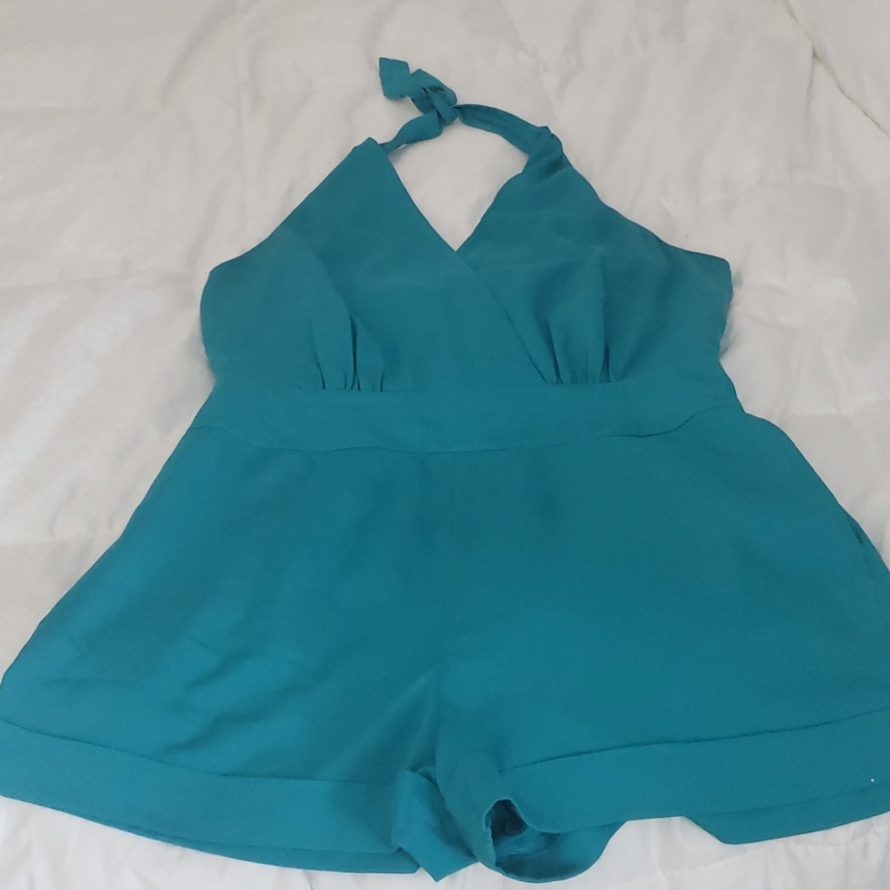 Turquoise silk romper